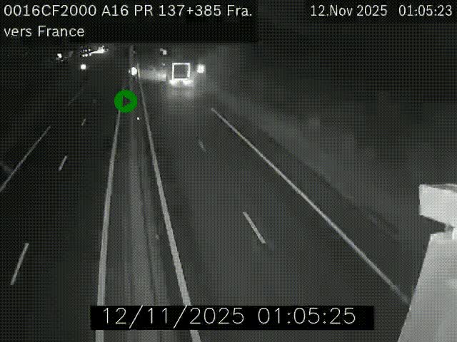 <h2>Webcam à la frontière franco-belge au niveau de Bray-Dunes/De-Panne sur l'autoroute A16. Vue orientée vers Calais</h2>