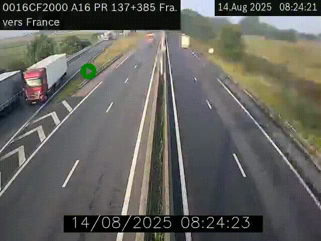 <h2>Webcam à la frontière franco-belge au niveau de Bray-Dunes/De-Panne sur l'autoroute A16. Vue orientée vers Calais</h2>