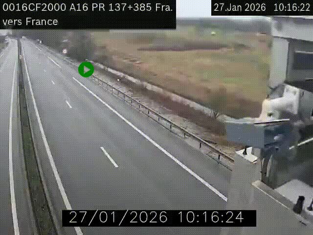 <h2>Webcam à la frontière franco-belge au niveau de Bray-Dunes/De-Panne sur l'autoroute A16. Vue orientée vers Calais</h2>