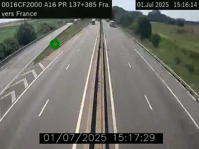 Webcam à la frontière franco-belge au niveau de Bray-Dunes/De-Panne sur l'autoroute A16. Vue orientée vers Calais