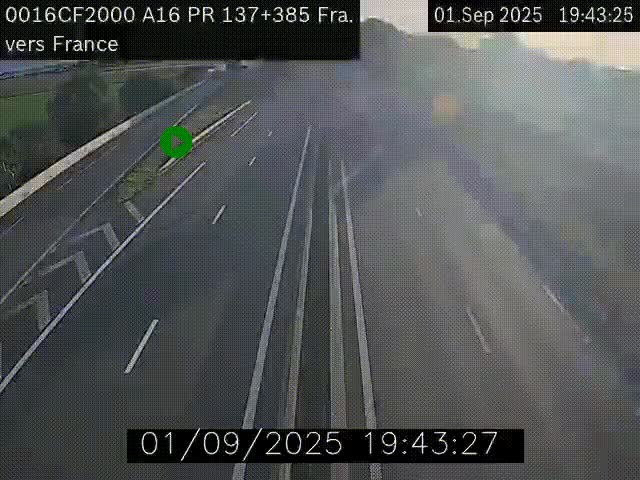 <h2>Webcam à la frontière franco-belge au niveau de Bray-Dunes/De-Panne sur l'autoroute A16. Vue orientée vers Calais</h2>