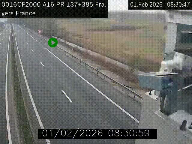 <h2>Webcam à la frontière franco-belge au niveau de Bray-Dunes/De-Panne sur l'autoroute A16. Vue orientée vers Calais</h2>