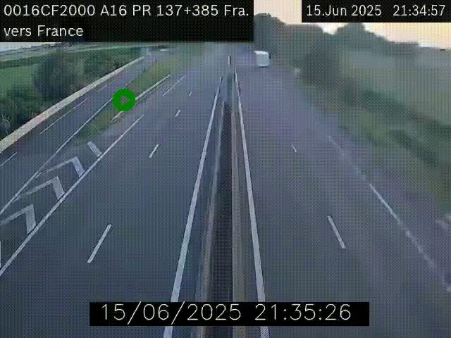 Webcam à la frontière franco-belge au niveau de Bray-Dunes/De-Panne sur l'autoroute A16. Vue orientée vers Calais