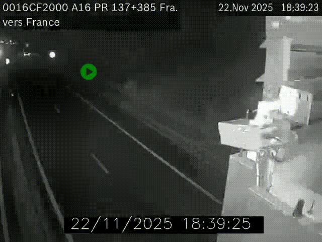 Webcam à la frontière franco-belge au niveau de Bray-Dunes/De-Panne sur l'autoroute A16. Vue orientée vers Calais