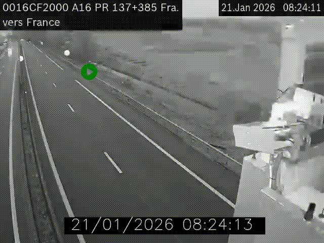 <h2>Webcam à la frontière franco-belge au niveau de Bray-Dunes/De-Panne sur l'autoroute A16. Vue orientée vers Calais</h2>