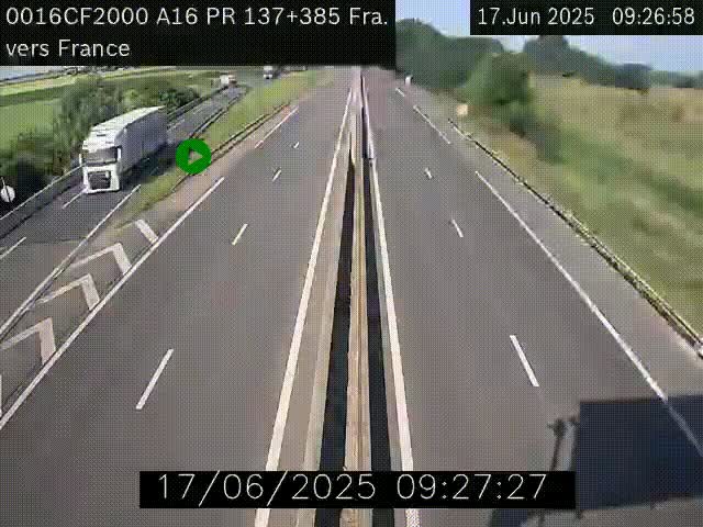 Webcam à la frontière franco-belge au niveau de Bray-Dunes/De-Panne sur l'autoroute A16. Vue orientée vers Calais