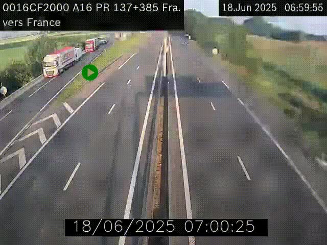 <h2>Webcam à la frontière franco-belge au niveau de Bray-Dunes/De-Panne sur l'autoroute A16. Vue orientée vers Calais</h2>