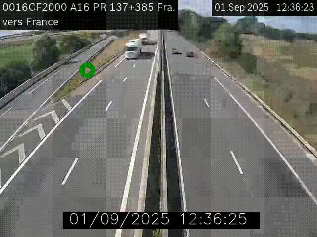 <h2>Webcam à la frontière franco-belge au niveau de Bray-Dunes/De-Panne sur l'autoroute A16. Vue orientée vers Calais</h2>