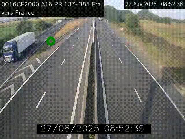 <h2>Webcam à la frontière franco-belge au niveau de Bray-Dunes/De-Panne sur l'autoroute A16. Vue orientée vers Calais</h2>