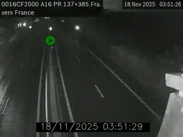 Webcam à la frontière franco-belge au niveau de Bray-Dunes/De-Panne sur l'autoroute A16. Vue orientée vers Calais