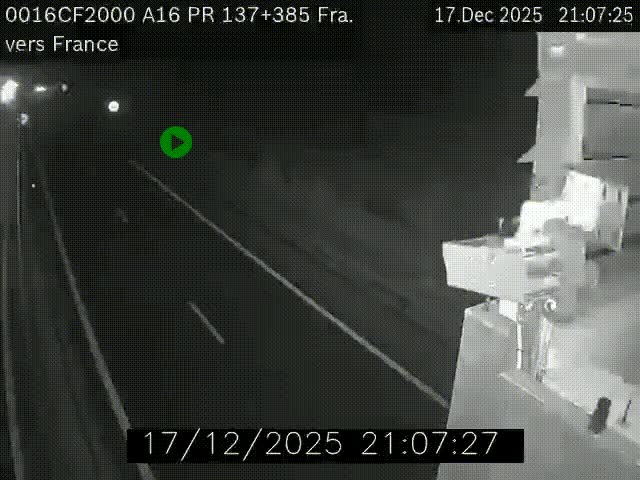 Webcam à la frontière franco-belge au niveau de Bray-Dunes/De-Panne sur l'autoroute A16. Vue orientée vers Calais