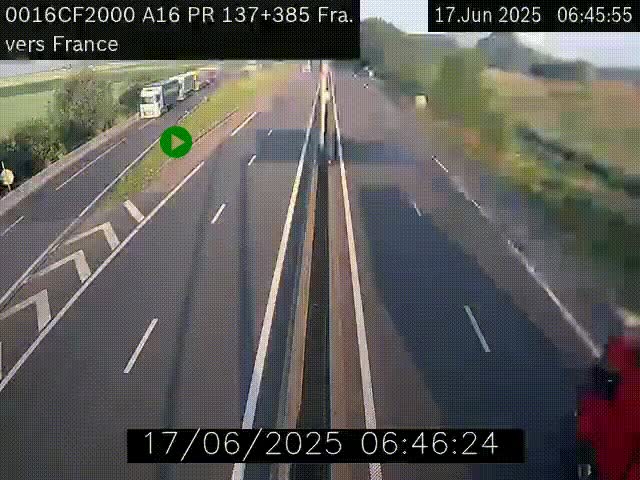 Webcam à la frontière franco-belge au niveau de Bray-Dunes/De-Panne sur l'autoroute A16. Vue orientée vers Calais
