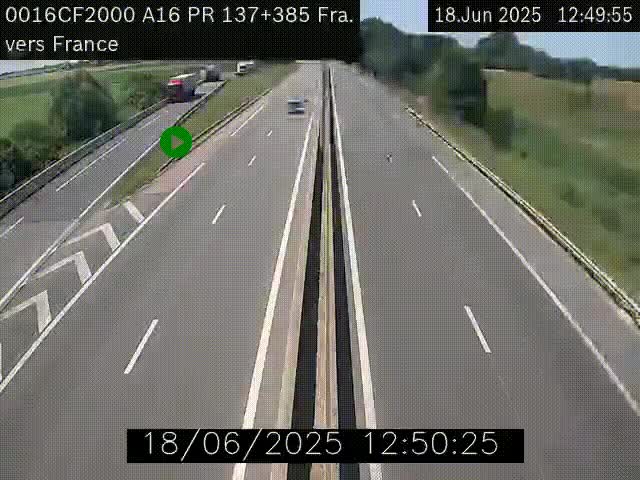 Webcam à la frontière franco-belge au niveau de Bray-Dunes/De-Panne sur l'autoroute A16. Vue orientée vers Calais