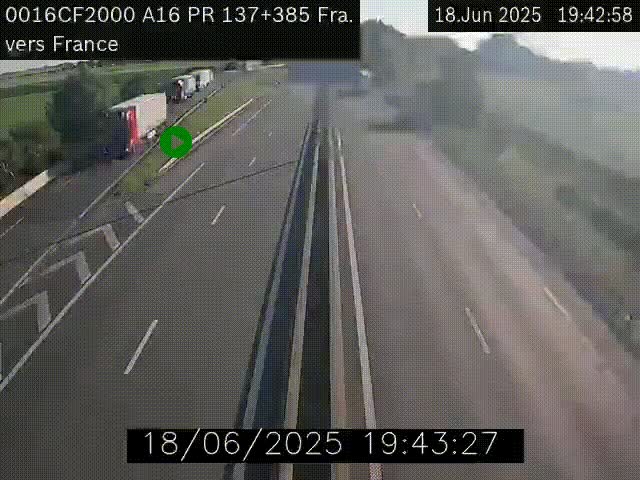Webcam à la frontière franco-belge au niveau de Bray-Dunes/De-Panne sur l'autoroute A16. Vue orientée vers Calais