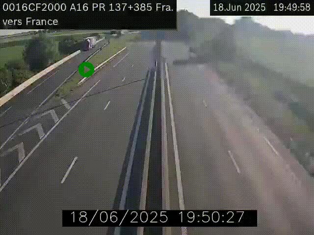 Webcam à la frontière franco-belge au niveau de Bray-Dunes/De-Panne sur l'autoroute A16. Vue orientée vers Calais