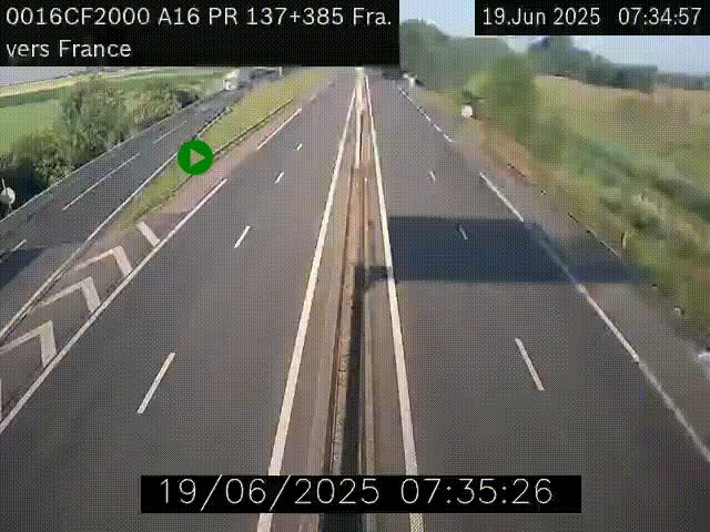 Webcam à la frontière franco-belge au niveau de Bray-Dunes/De-Panne sur l'autoroute A16. Vue orientée vers Calais