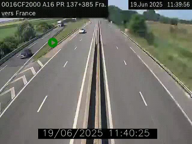 Webcam à la frontière franco-belge au niveau de Bray-Dunes/De-Panne sur l'autoroute A16. Vue orientée vers Calais