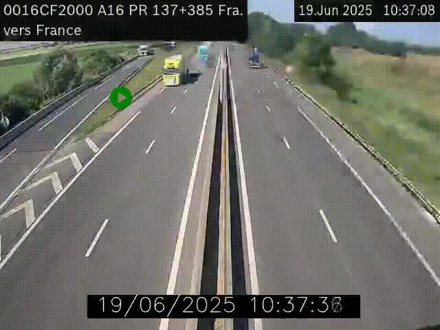 Webcam à la frontière franco-belge au niveau de Bray-Dunes/De-Panne sur l'autoroute A16. Vue orientée vers Calais