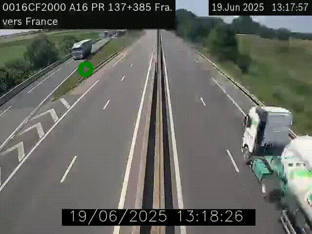 Webcam à la frontière franco-belge au niveau de Bray-Dunes/De-Panne sur l'autoroute A16. Vue orientée vers Calais