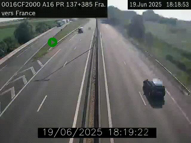 Webcam à la frontière franco-belge au niveau de Bray-Dunes/De-Panne sur l'autoroute A16. Vue orientée vers Calais