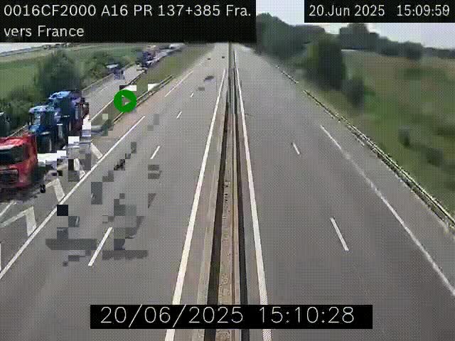 Webcam à la frontière franco-belge au niveau de Bray-Dunes/De-Panne sur l'autoroute A16. Vue orientée vers Calais