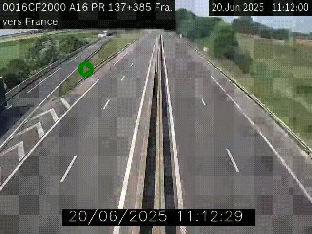 Webcam à la frontière franco-belge au niveau de Bray-Dunes/De-Panne sur l'autoroute A16. Vue orientée vers Calais