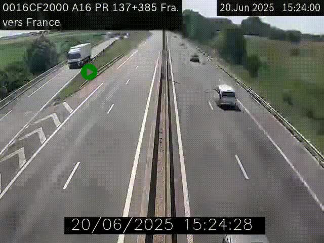 Webcam à la frontière franco-belge au niveau de Bray-Dunes/De-Panne sur l'autoroute A16. Vue orientée vers Calais