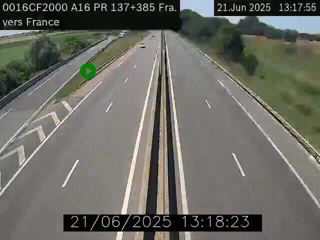 Webcam à la frontière franco-belge au niveau de Bray-Dunes/De-Panne sur l'autoroute A16. Vue orientée vers Calais