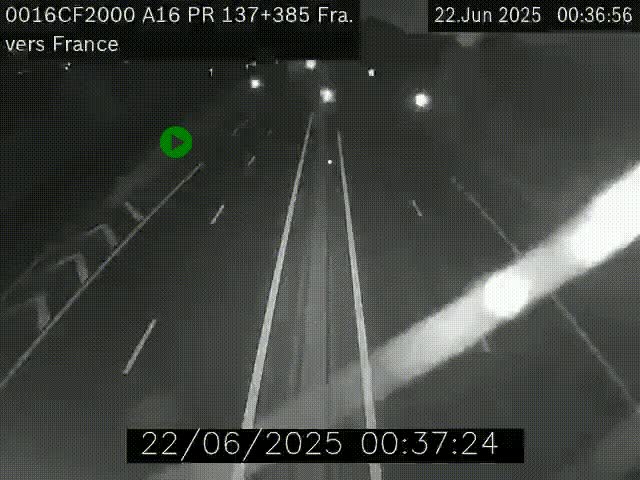 Webcam à la frontière franco-belge au niveau de Bray-Dunes/De-Panne sur l'autoroute A16. Vue orientée vers Calais