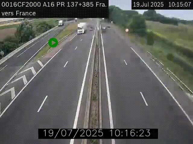 Webcam à la frontière franco-belge au niveau de Bray-Dunes/De-Panne sur l'autoroute A16. Vue orientée vers Calais