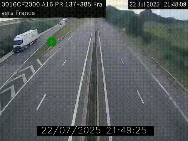 Webcam à la frontière franco-belge au niveau de Bray-Dunes/De-Panne sur l'autoroute A16. Vue orientée vers Calais