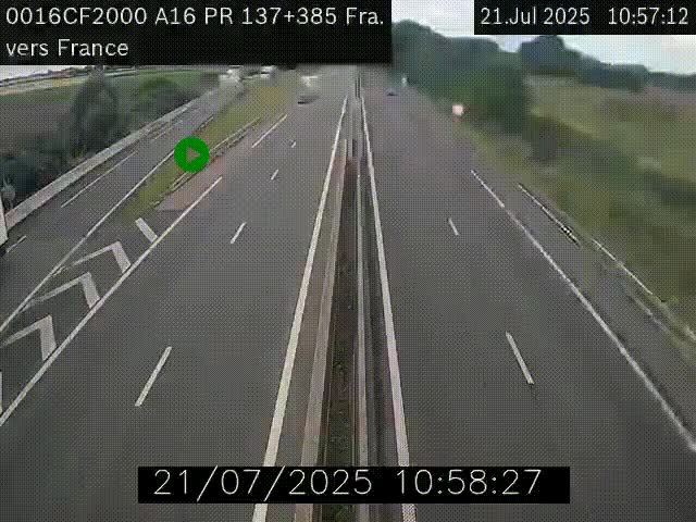 Webcam à la frontière franco-belge au niveau de Bray-Dunes/De-Panne sur l'autoroute A16. Vue orientée vers Calais