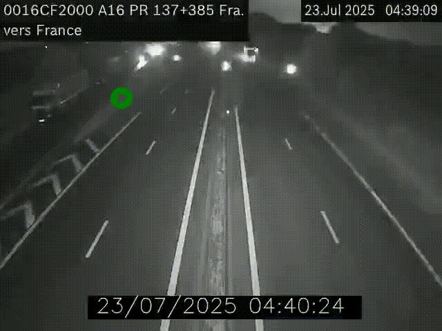 Webcam à la frontière franco-belge au niveau de Bray-Dunes/De-Panne sur l'autoroute A16. Vue orientée vers Calais