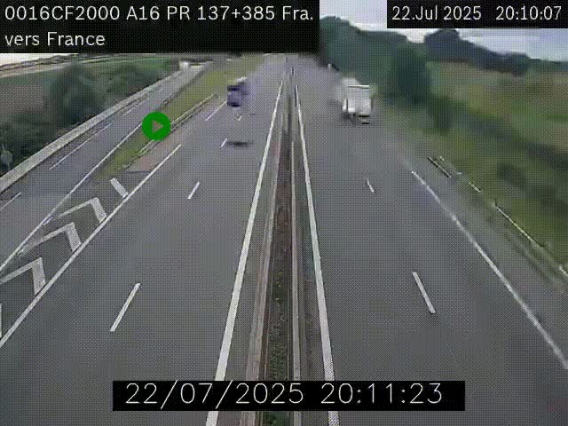 Webcam à la frontière franco-belge au niveau de Bray-Dunes/De-Panne sur l'autoroute A16. Vue orientée vers Calais
