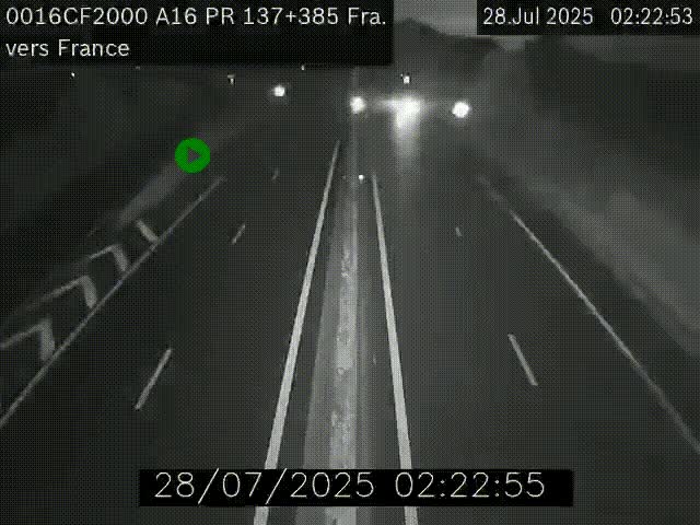 Webcam à la frontière franco-belge au niveau de Bray-Dunes/De-Panne sur l'autoroute A16. Vue orientée vers Calais