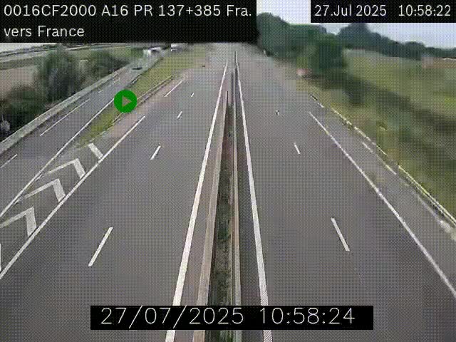 Webcam à la frontière franco-belge au niveau de Bray-Dunes/De-Panne sur l'autoroute A16. Vue orientée vers Calais
