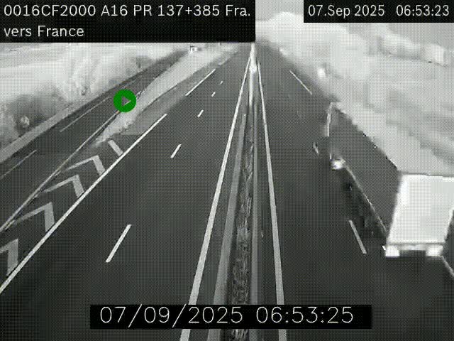 Webcam à la frontière franco-belge au niveau de Bray-Dunes/De-Panne sur l'autoroute A16. Vue orientée vers Calais