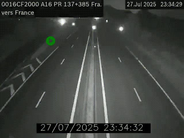 Webcam à la frontière franco-belge au niveau de Bray-Dunes/De-Panne sur l'autoroute A16. Vue orientée vers Calais