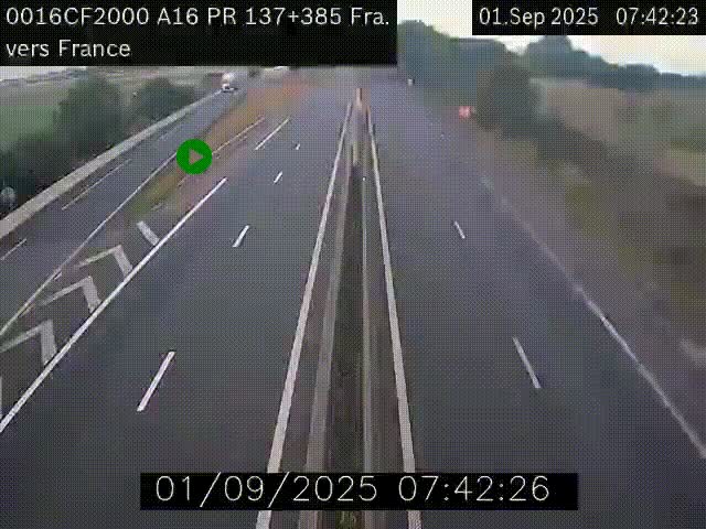 Webcam à la frontière franco-belge au niveau de Bray-Dunes/De-Panne sur l'autoroute A16. Vue orientée vers Calais