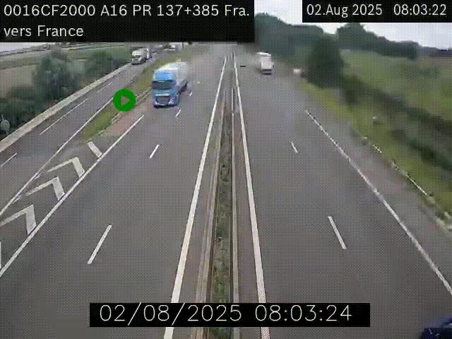 Webcam à la frontière franco-belge au niveau de Bray-Dunes/De-Panne sur l'autoroute A16. Vue orientée vers Calais