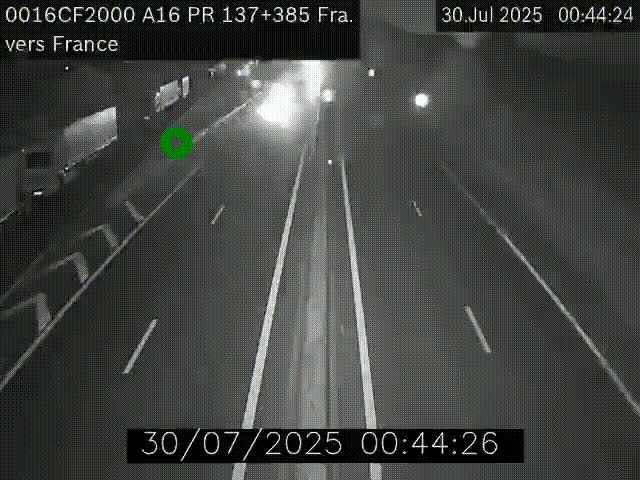Webcam à la frontière franco-belge au niveau de Bray-Dunes/De-Panne sur l'autoroute A16. Vue orientée vers Calais