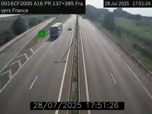 Webcam à la frontière franco-belge au niveau de Bray-Dunes/De-Panne sur l'autoroute A16. Vue orientée vers Calais