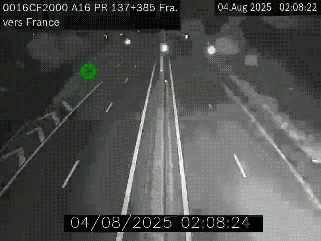 Webcam à la frontière franco-belge au niveau de Bray-Dunes/De-Panne sur l'autoroute A16. Vue orientée vers Calais