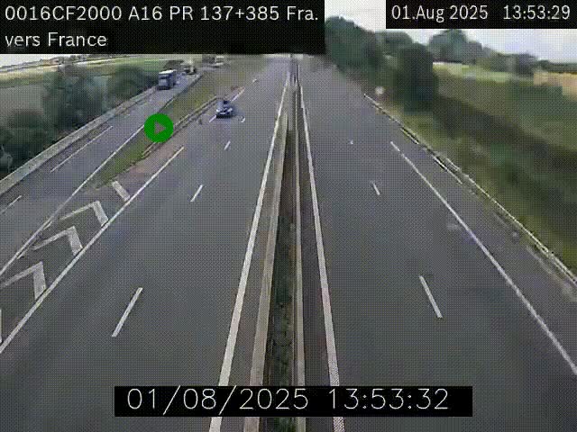 Webcam à la frontière franco-belge au niveau de Bray-Dunes/De-Panne sur l'autoroute A16. Vue orientée vers Calais