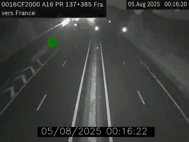 Webcam à la frontière franco-belge au niveau de Bray-Dunes/De-Panne sur l'autoroute A16. Vue orientée vers Calais