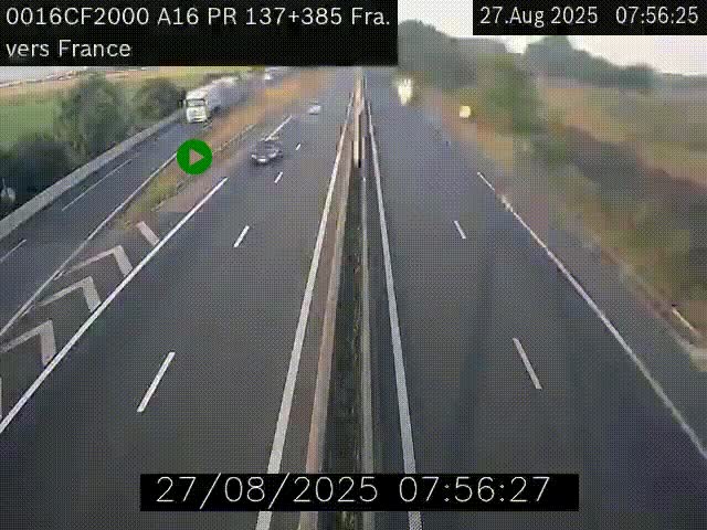 Webcam à la frontière franco-belge au niveau de Bray-Dunes/De-Panne sur l'autoroute A16. Vue orientée vers Calais