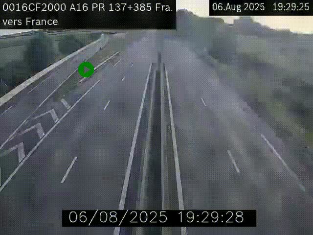 Webcam à la frontière franco-belge au niveau de Bray-Dunes/De-Panne sur l'autoroute A16. Vue orientée vers Calais
