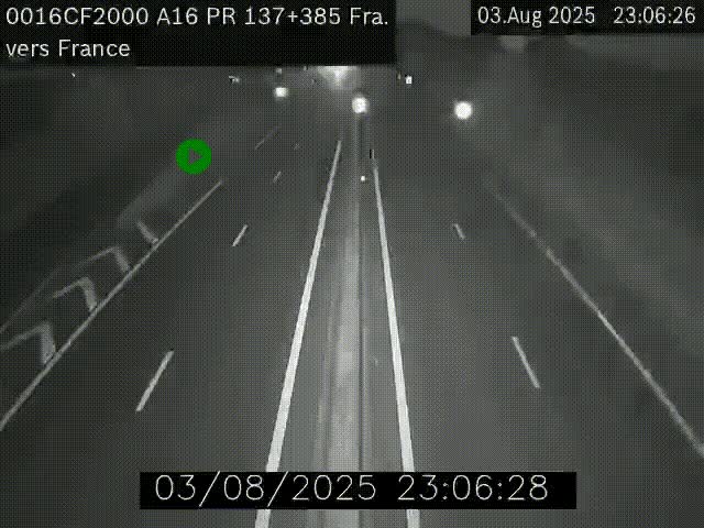 Webcam à la frontière franco-belge au niveau de Bray-Dunes/De-Panne sur l'autoroute A16. Vue orientée vers Calais