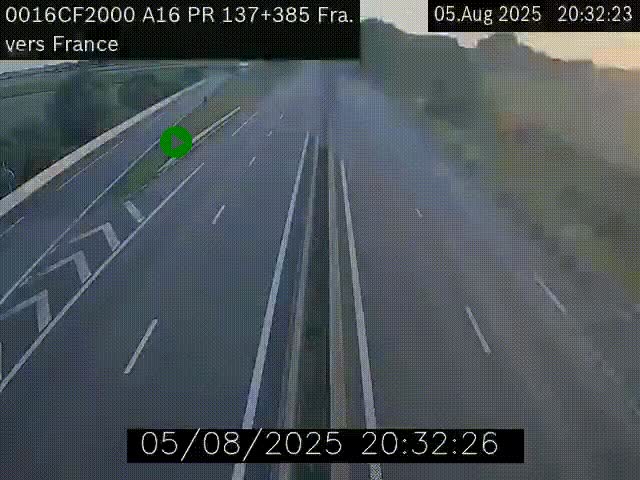 Webcam à la frontière franco-belge au niveau de Bray-Dunes/De-Panne sur l'autoroute A16. Vue orientée vers Calais
