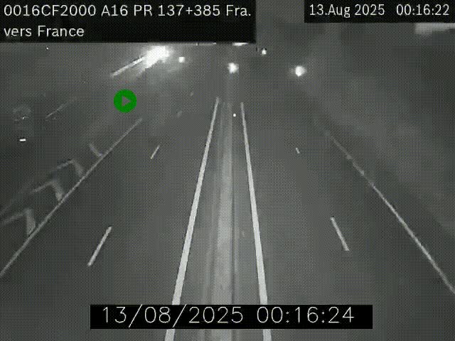 Webcam à la frontière franco-belge au niveau de Bray-Dunes/De-Panne sur l'autoroute A16. Vue orientée vers Calais